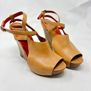 Maria Sharapova by Cole Haan Nike Air Wedge Sandals Tan Leather Size 7.5